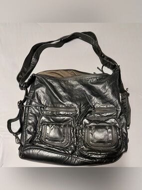 Black Faux Leather Convertible Messenger Bag